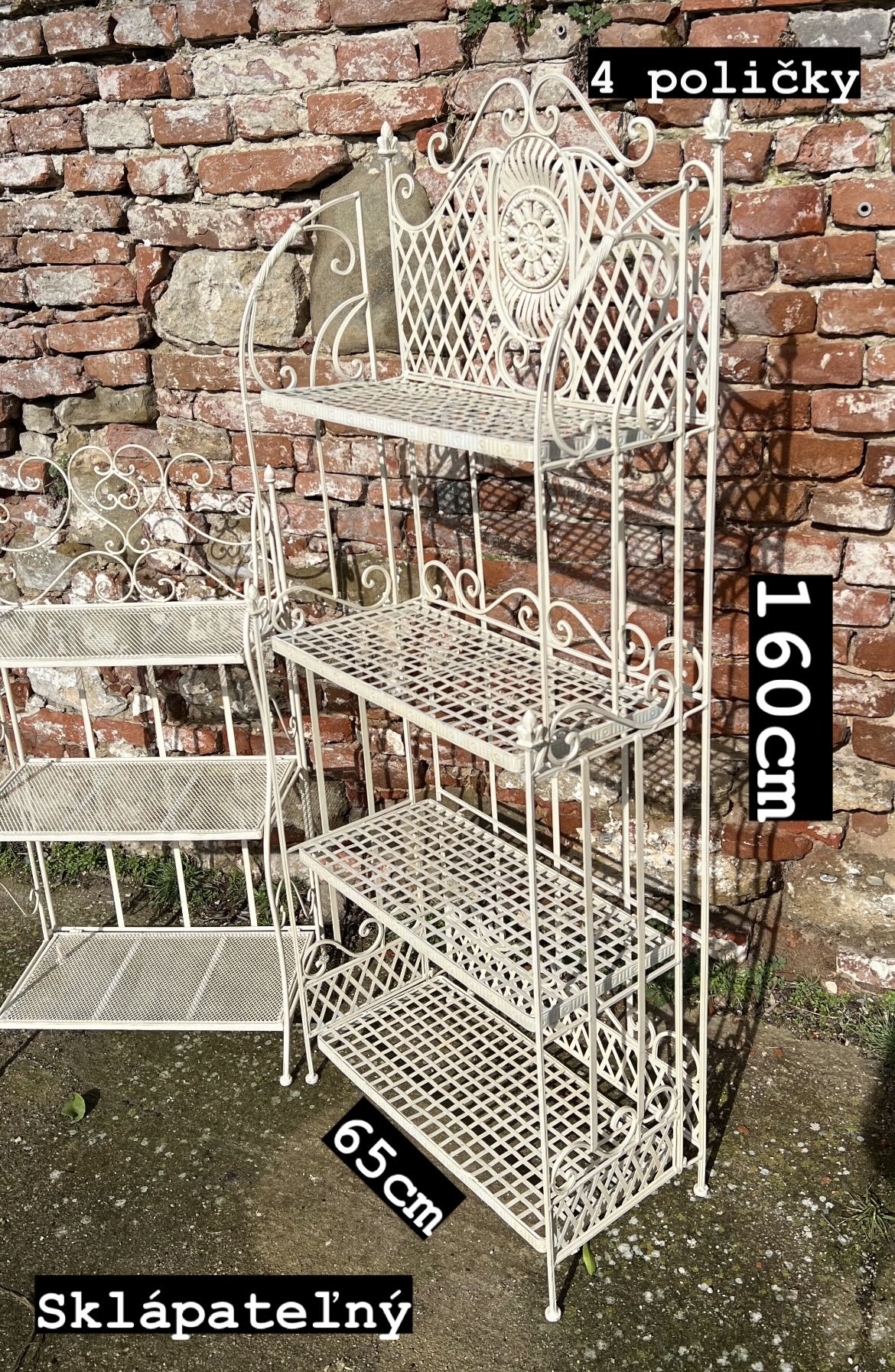 Kovový provensálský regál, Šířka: 65 cm, Výška 160cm